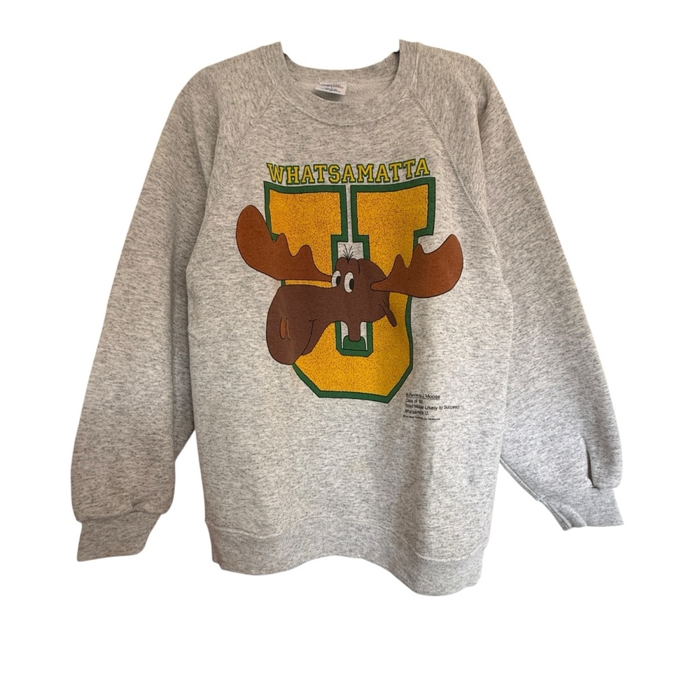 Gray Cotton 90s Vintage Whatsamatta U Bullwinkle Sweatshirt Men’s Large - Picture 3 of 10